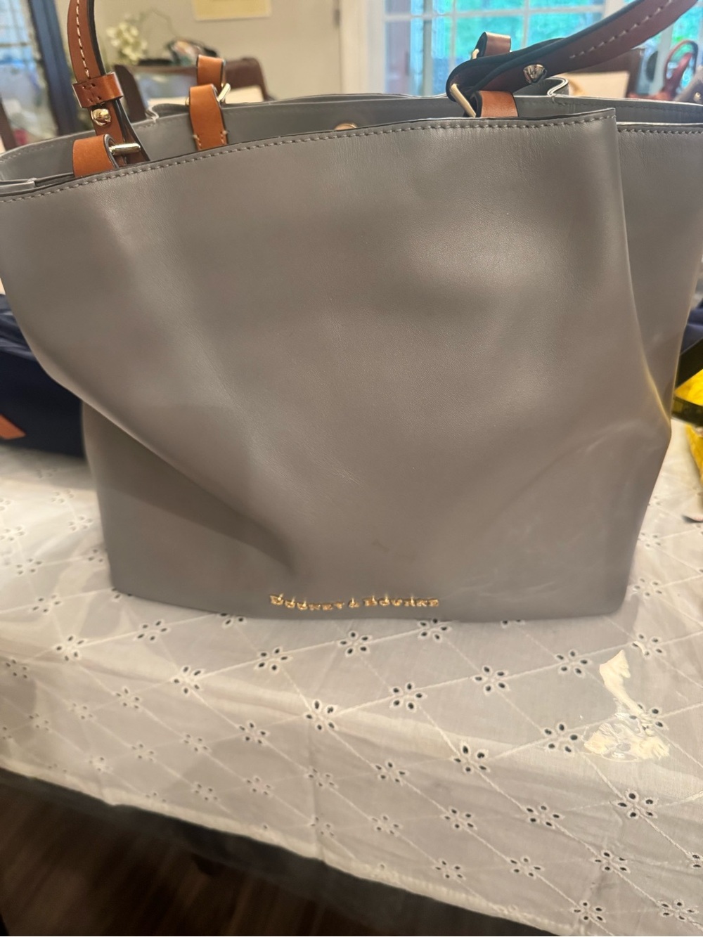 Dooney & Bourke Gray Tote with Brown Trim and Handles